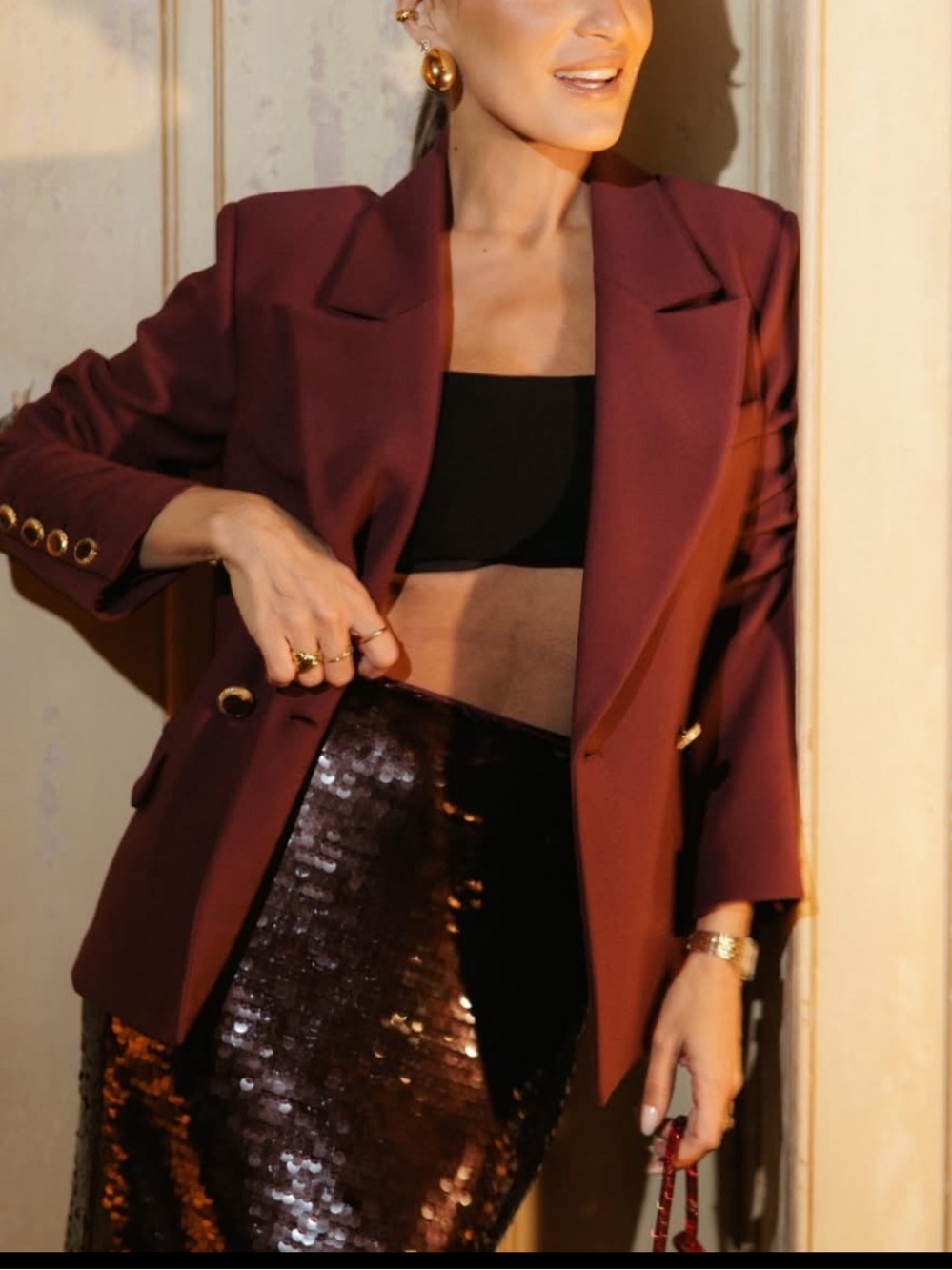 Marciano Tailored Plum Double-Breasted Suit Jacket - Size M
